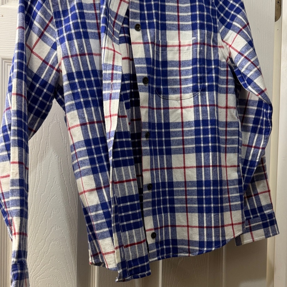 L.L. Bean Blue and White Plaid Button Down Shirt
